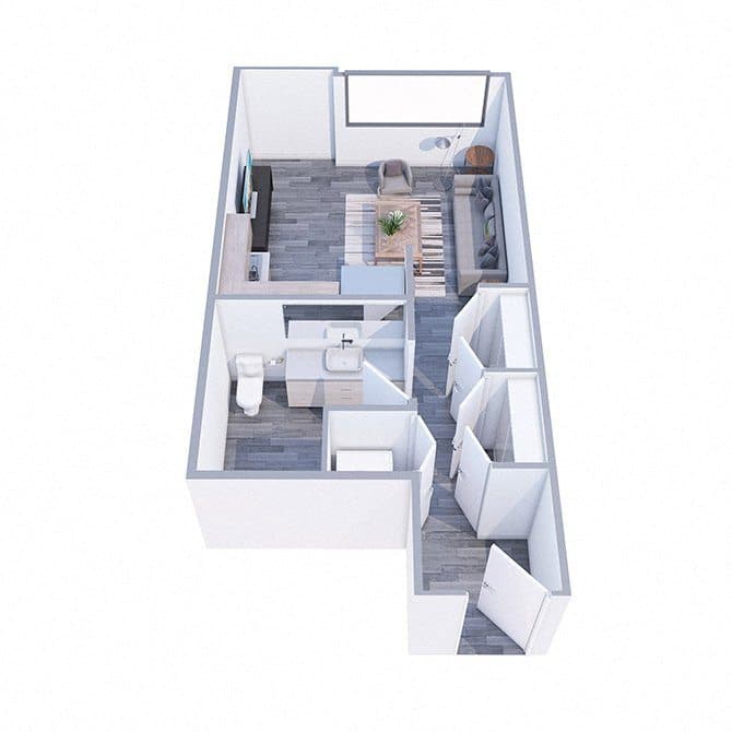 Floor plan of the Bolyston, 406 square feet