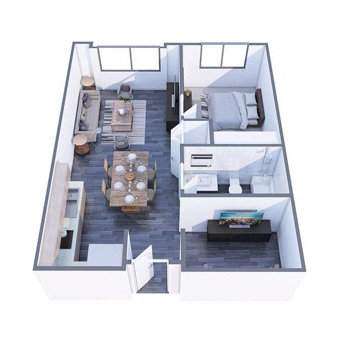 Floor plan of the Howell, 712 square feet