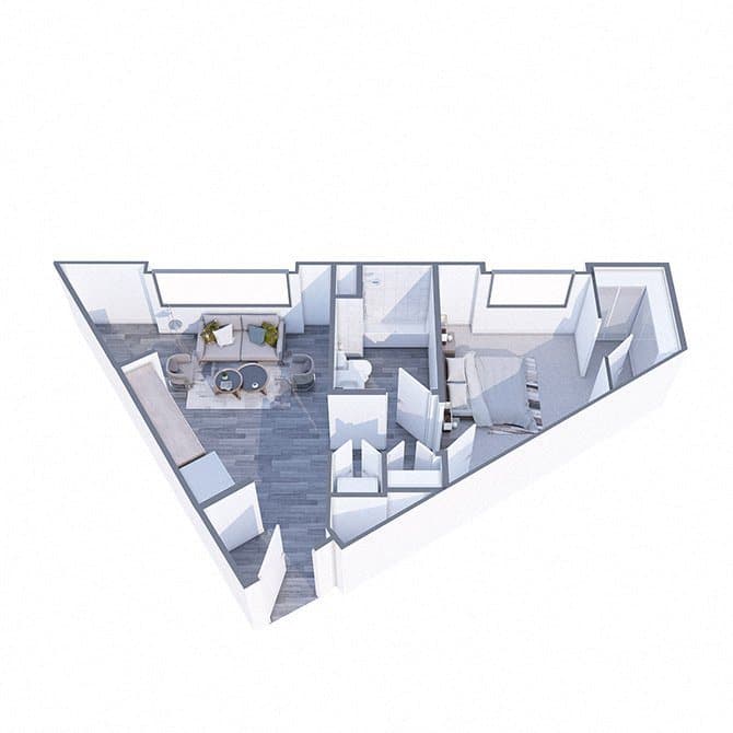 Floor plan of the Melrose, a 1 bedroom home of 550 square feet