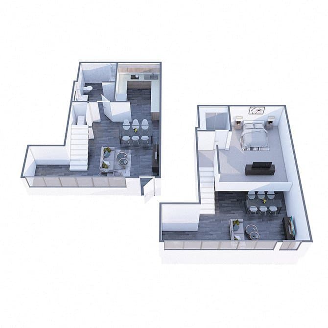 Floor plan of the Seneca, 870 square feet