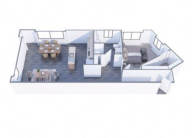 Floor plan of the Union, a 1 bedroom home of 952 square feet